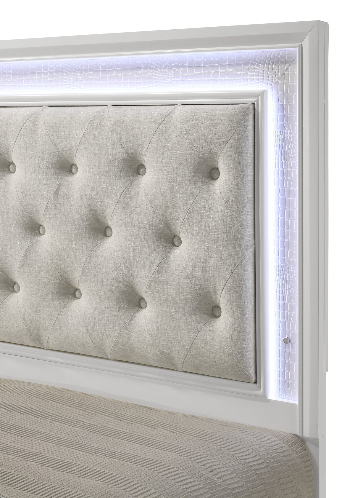 Lyssa Oat and Frost Full LED Upholstered Panel Bed by Crown Mark at Eve Furniture