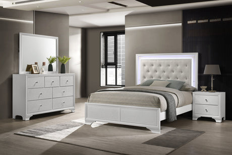 Lyssa Oat and Frost King LED Upholstered Panel Bed by Crown Mark at Eve Furniture
