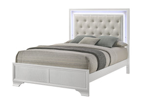 Lyssa Oat and Frost Queen LED Upholstered Panel Bed by Crown Mark at Eve Furniture