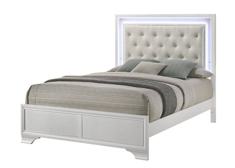 Lyssa Oat and Frost Queen LED Upholstered Panel Bed by Crown Mark at Eve Furniture
