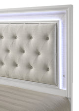Lyssa Oat and Frost Queen LED Upholstered Panel Bed by Crown Mark at Eve Furniture