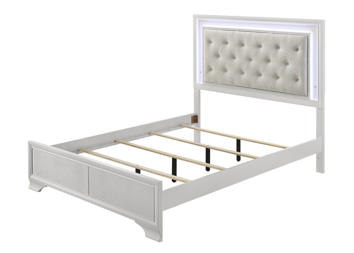 Lyssa Oat and Frost Queen LED Upholstered Panel Bed by Crown Mark at Eve Furniture