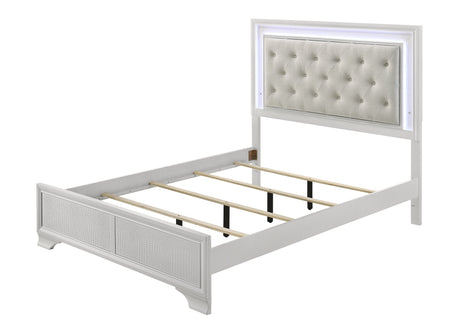 Lyssa Oat and Frost Queen LED Upholstered Panel Bed by Crown Mark at Eve Furniture