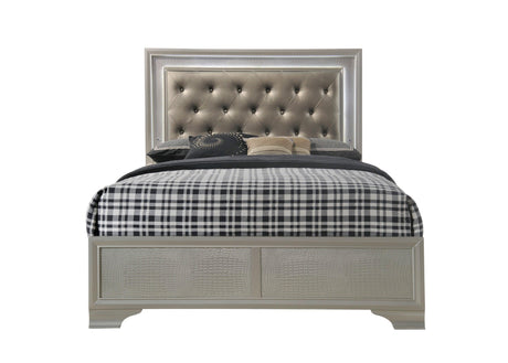 Lyssa Champagne Queen LED Upholstered Panel Bed by Crown Mark at Eve Furniture