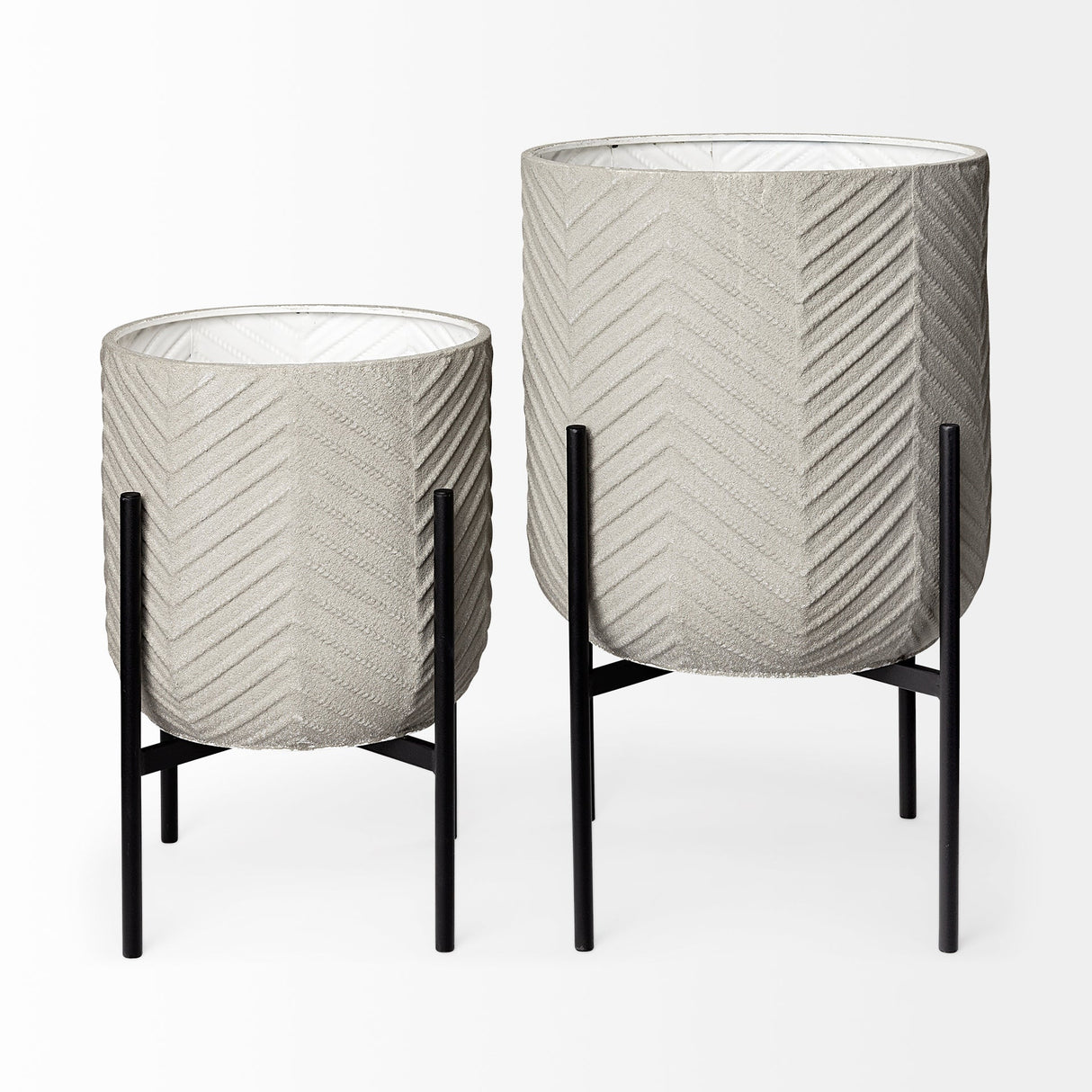 Mabel Set of Two 15.4 x 24.8 Eggshell Metal Top W/ Black Iron Base Plant Stands by Mercana at Eve Furniture