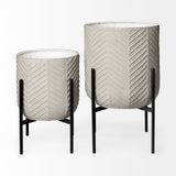 Mabel Set of Two 15.4 x 24.8 Eggshell Metal Top W/ Black Iron Base Plant Stands by Mercana at Eve Furniture