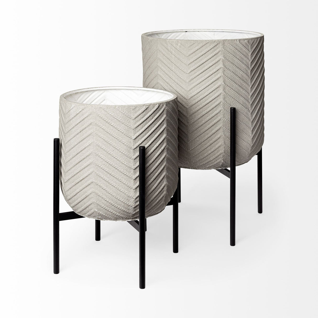 Mabel Set of Two 15.4 x 24.8 Eggshell Metal Top W/ Black Iron Base Plant Stands by Mercana at Eve Furniture
