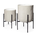 Mabel Set of Two 15.4 x 24.8 Eggshell Metal Top W/ Black Iron Base Plant Stands by Mercana at Eve Furniture