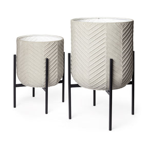 Mabel Set of Two 15.4 x 24.8 Eggshell Metal Top W/ Black Iron Base Plant Stands by Mercana at Eve Furniture
