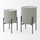 Mabel Set of Two 15.4 x 24.8 Green Top W/ Black Iron Base Plant Stands by Mercana at Eve Furniture