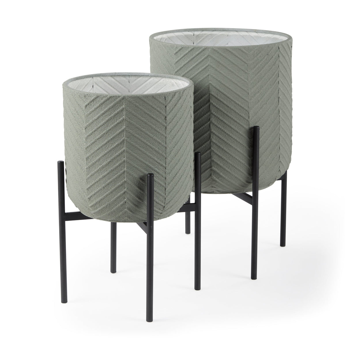 Mabel Set of Two 15.4 x 24.8 Green Top W/ Black Iron Base Plant Stands by Mercana at Eve Furniture