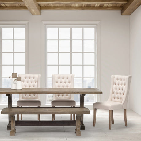 Mackenzie I Cream Plush Linen Covering Ash Solid Wood Base Dining Chair by Mercana at Eve Furniture