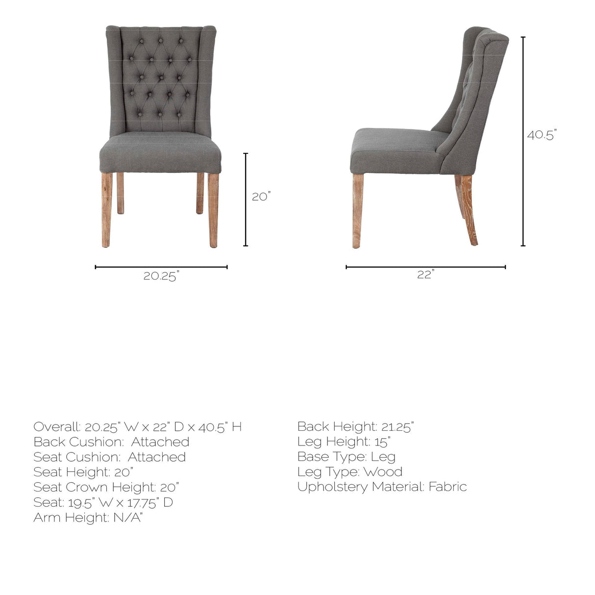 Mackenzie II Gray Plush Linen Covering Ash Solid Wood Base Dining Chair by Mercana at Eve Furniture