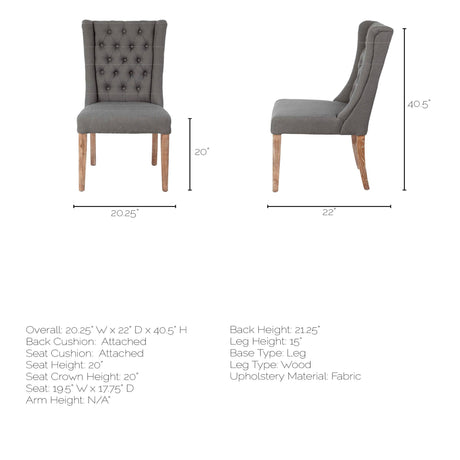 Mackenzie II Gray Plush Linen Covering Ash Solid Wood Base Dining Chair by Mercana at Eve Furniture