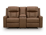 Mackmenville Caramel Reclining Loveseat with Console by Ashley at Eve Furniture