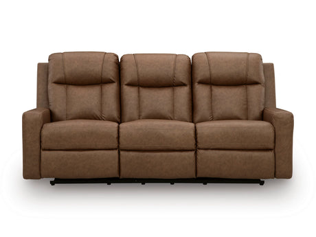 Mackmenville Caramel Reclining Sofa by Eve Furniture at Eve Furniture