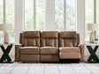 Mackmenville Caramel Reclining Sofa by Eve Furniture at Eve Furniture