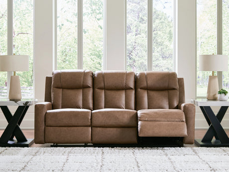 Mackmenville Caramel Reclining Sofa by Eve Furniture at Eve Furniture