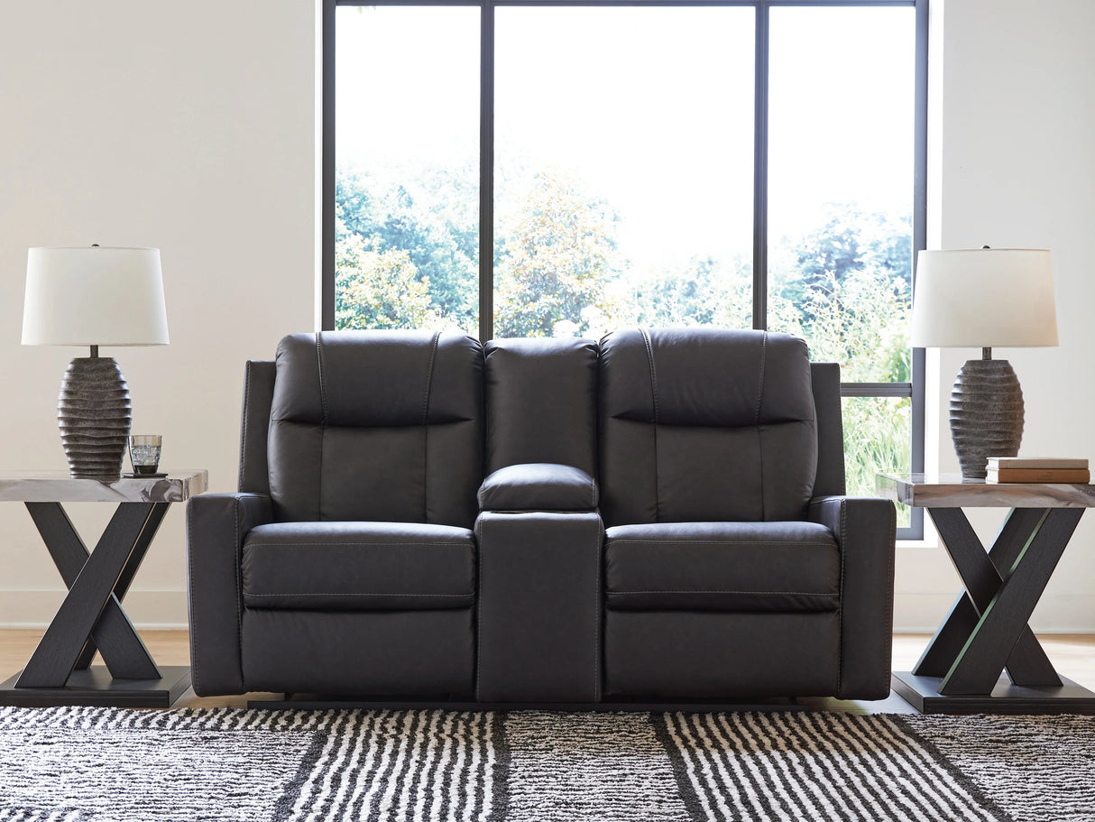 Mackmenville Carbon Reclining Sofa and Loveseat by Ashley at Eve Furniture