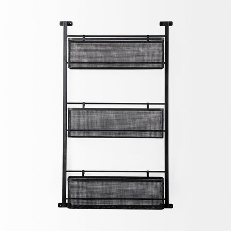 Macrinus Black Metal W/Mesh Wall Mounted Shelf by Mercana at Eve Furniture