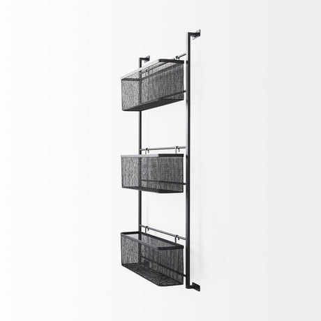 Macrinus Black Metal W/Mesh Wall Mounted Shelf by Mercana at Eve Furniture