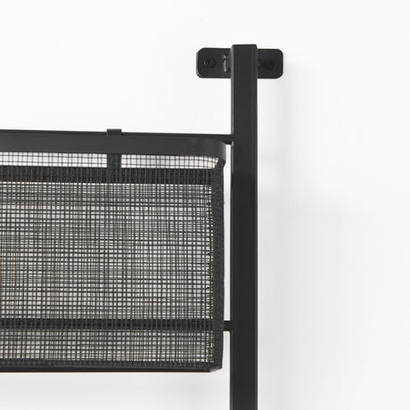 Macrinus Black Metal W/Mesh Wall Mounted Shelf by Mercana at Eve Furniture