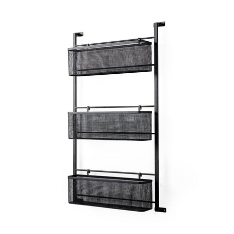 Macrinus Black Metal W/Mesh Wall Mounted Shelf by Mercana at Eve Furniture