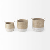 Maddie (Set of 3) Light Brown W/White Dipped Seagrass Round Basket W/ Handles by Mercana at Eve Furniture