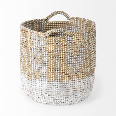 Maddie (Set of 3) Light Brown W/White Dipped Seagrass Round Basket W/ Handles by Mercana at Eve Furniture