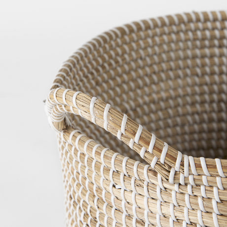 Maddie (Set of 3) Light Brown W/White Dipped Seagrass Round Basket W/ Handles by Mercana at Eve Furniture