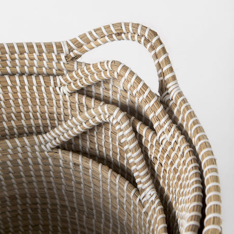 Maddie (Set of 3) Light Brown W/White Dipped Seagrass Round Basket W/ Handles by Mercana at Eve Furniture