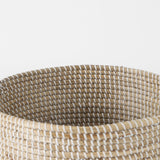 Maddie (Set of 3) Light Brown W/White Dipped Seagrass Round Basket W/ Handles by Mercana at Eve Furniture