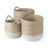 Maddie (Set of 3) Light Brown W/White Dipped Seagrass Round Basket W/ Handles by Mercana at Eve Furniture