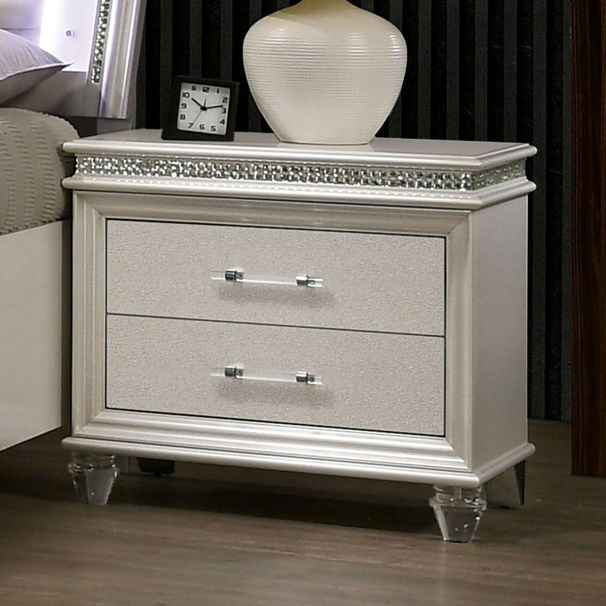 Maddie Pearl White Night Stand by Furniture of America at Eve Furniture