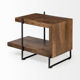 Maddox 30L x 18W x 22H Medium Brown Wood w/ Black Metal U-shaped End/Side Table by Mercana at Eve Furniture