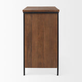 Maddox 40.0L x 18.5W x 32.75H Brown Solid Wood Black Metal 2 Door Accent Cabinet by Mercana at Eve Furniture