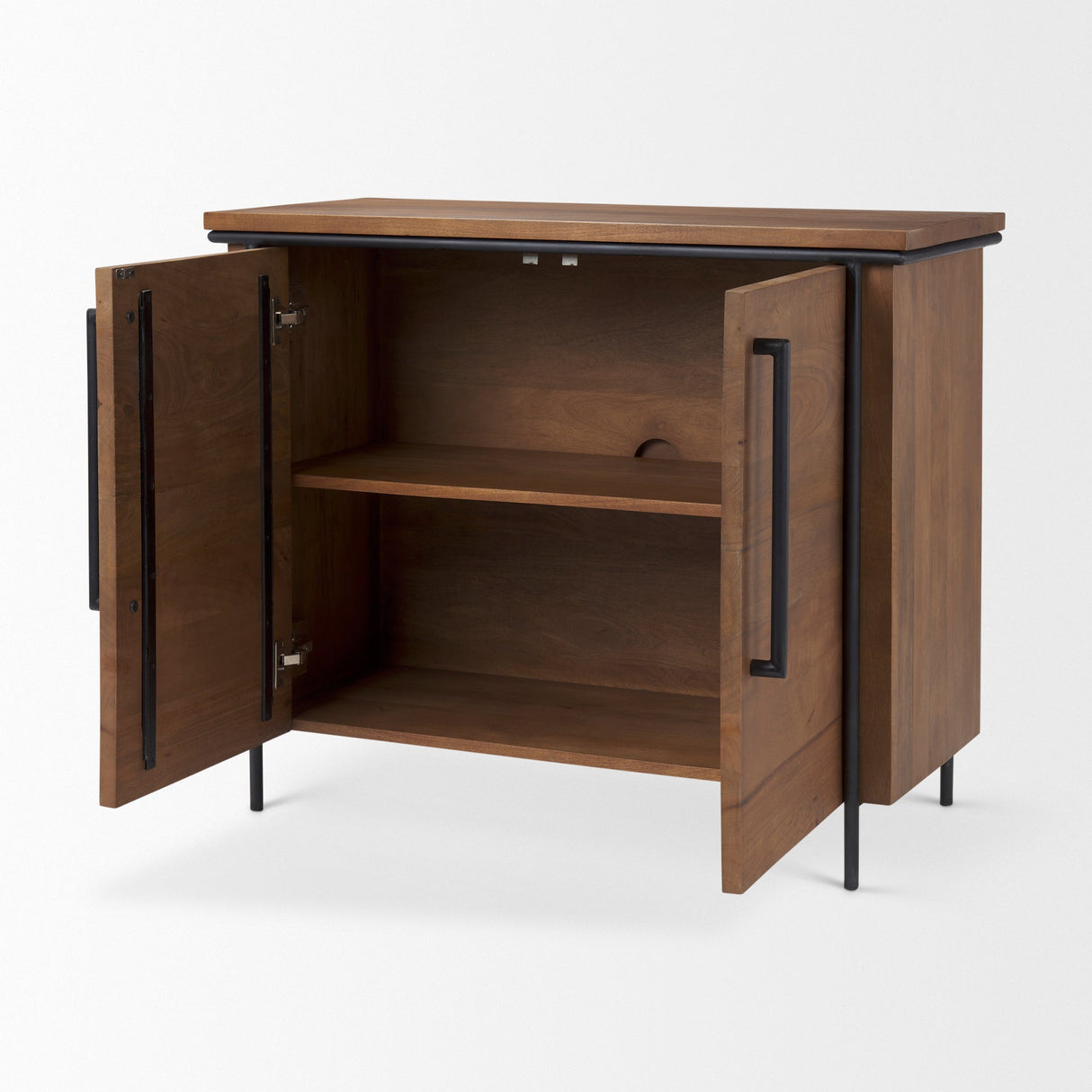 Maddox 40.0L x 18.5W x 32.75H Brown Solid Wood Black Metal 2 Door Accent Cabinet by Mercana at Eve Furniture