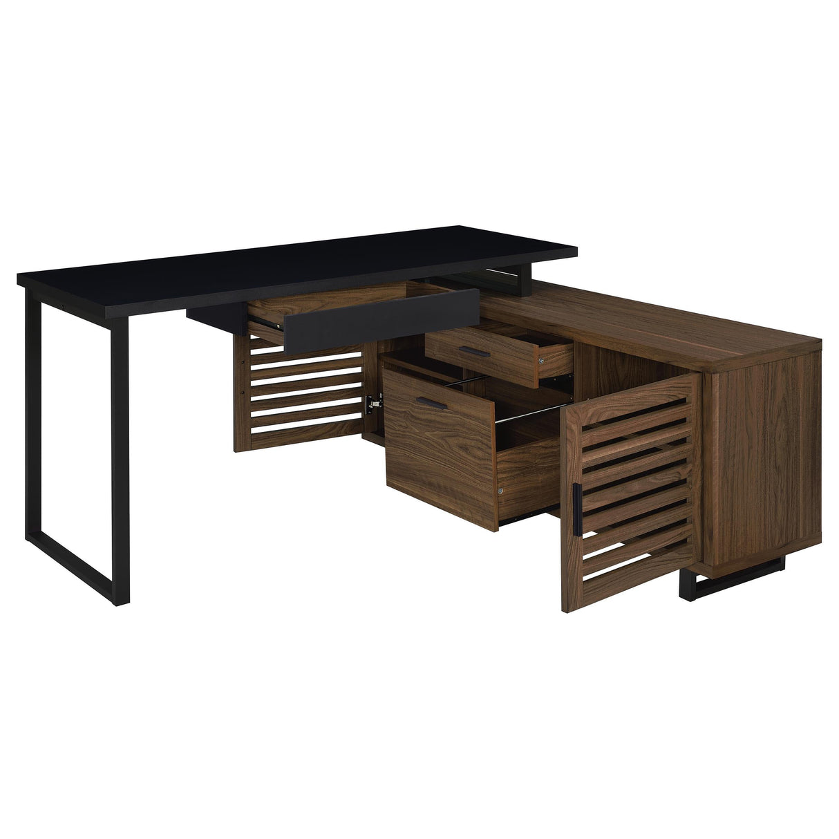 Maddox Black and Walnut L-Shape Office Computer Desk by Coaster at Eve Furniture