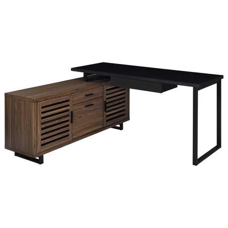 Maddox Black and Walnut L-Shape Office Computer Desk by Coaster at Eve Furniture