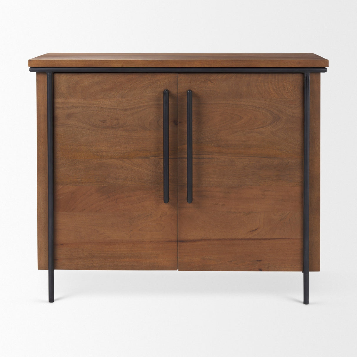 Maddox Brown Solid Wood Black Metal 2 Door Accent Cabinet by Mercana at Eve Furniture
