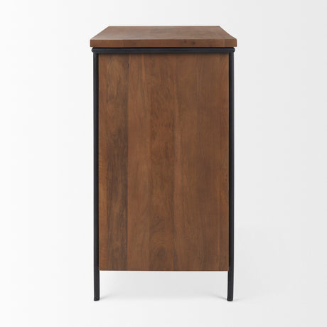 Maddox Brown Solid Wood Black Metal 2 Door Accent Cabinet by Mercana at Eve Furniture