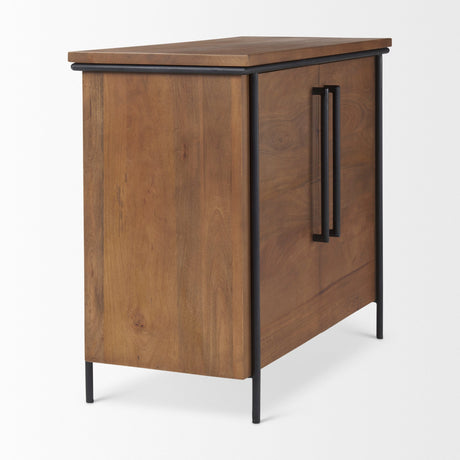 Maddox Brown Solid Wood Black Metal 2 Door Accent Cabinet by Mercana at Eve Furniture