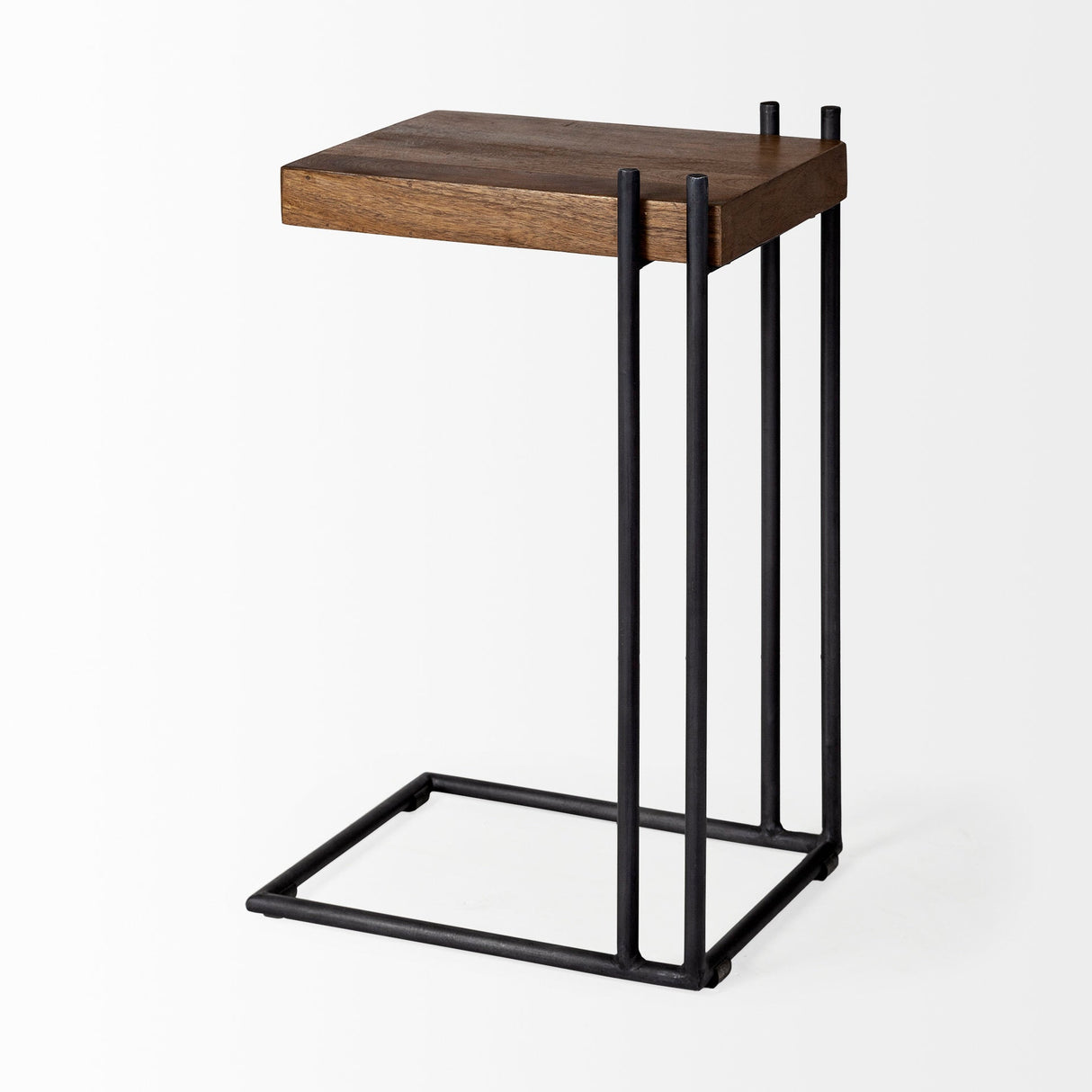 Maddox Medium Brown Wood w/ Black Metal C-shaped End/Side Table by Mercana at Eve Furniture