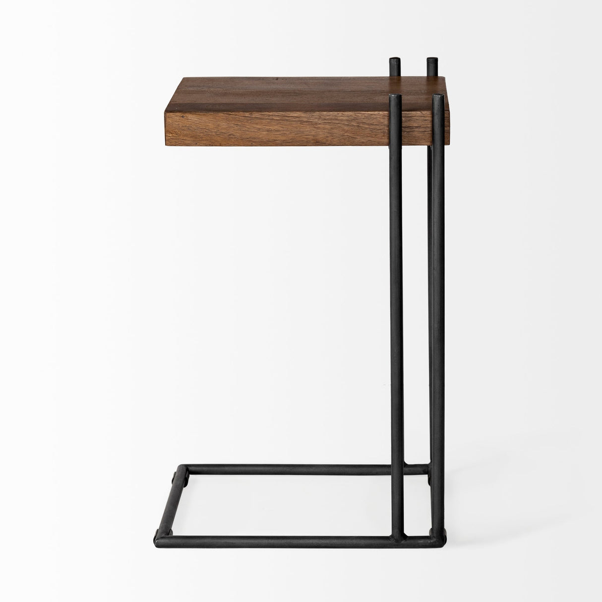 Maddox Medium Brown Wood w/ Black Metal C-shaped End/Side Table by Mercana at Eve Furniture