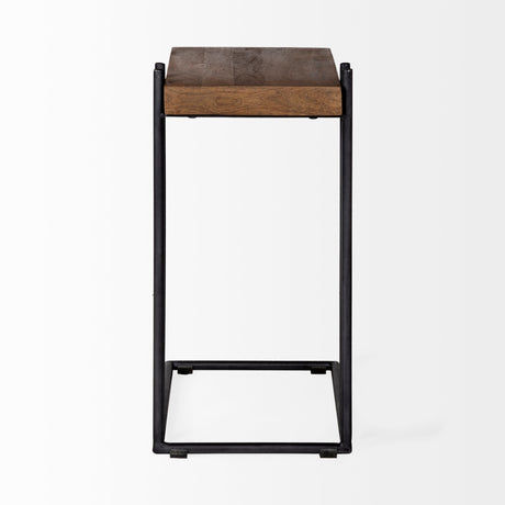 Maddox Medium Brown Wood w/ Black Metal C-shaped End/Side Table by Mercana at Eve Furniture