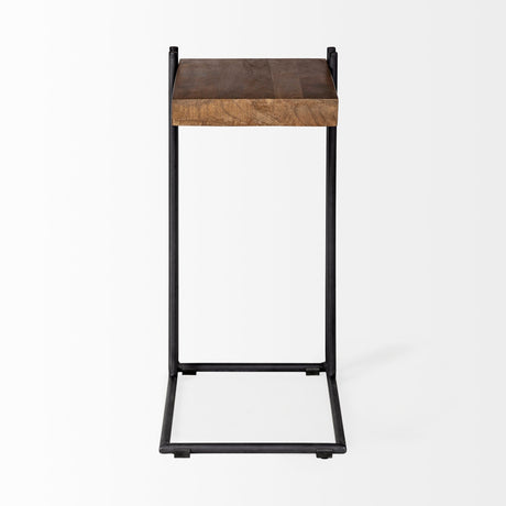 Maddox Medium Brown Wood w/ Black Metal C-shaped End/Side Table by Mercana at Eve Furniture