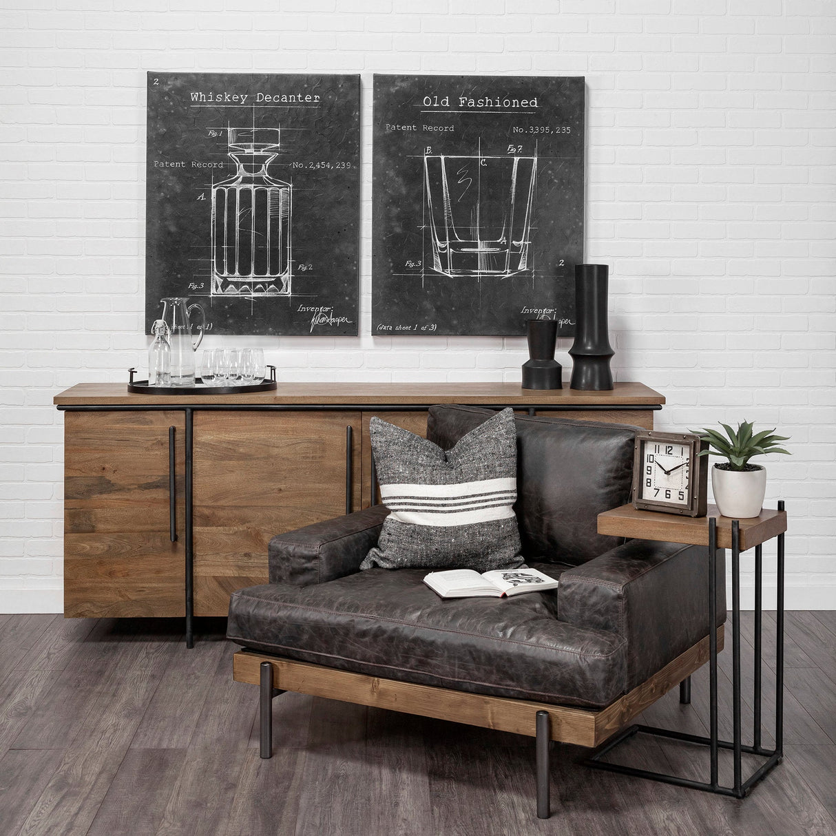 Maddox Medium Brown Wood w/ Black Metal C-shaped End/Side Table by Mercana at Eve Furniture
