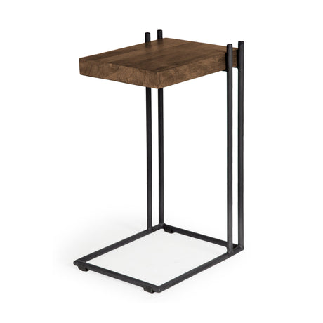 Maddox Medium Brown Wood w/ Black Metal C-shaped End/Side Table by Mercana at Eve Furniture