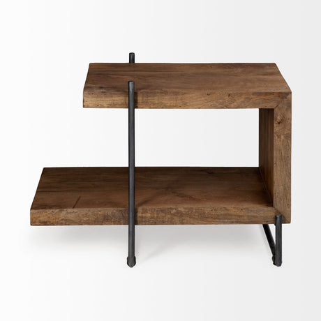 Maddox Medium Brown Wood w/ Black Metal U-shaped End/Side Table by Mercana at Eve Furniture
