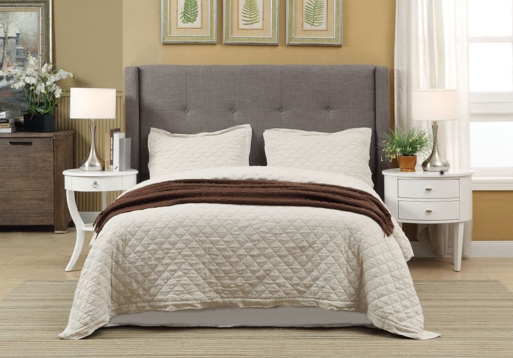 Madeleine Dolphin Linen Full Wingback Platform Bed